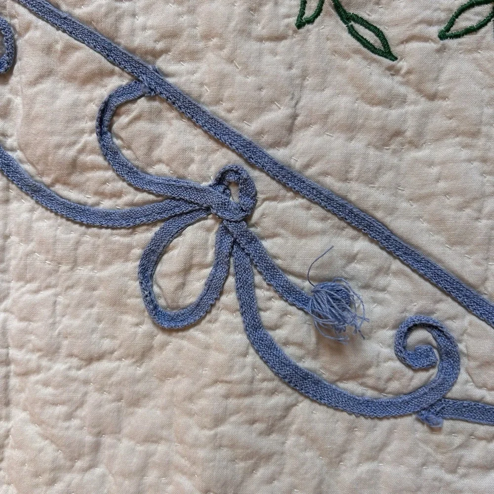 VTG Embroidered Quilted Floral Pillow Sham Case Oversized Patchwork Cottagecore